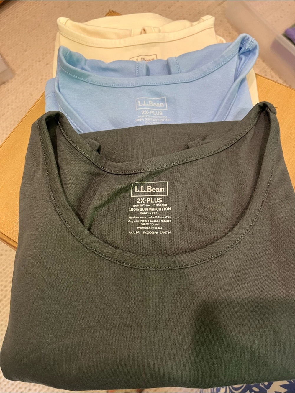 L.L. Bean Lot of 3 Cotton Supima Cotton Tank Tops -Light Blue, Cream 2X NWOT!